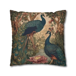 Peacock Pillowcase Art Nouveau Decorative Cover: Vintage Bird Motif, Jewel Tones (Multiple Sizes, Spun Polyester)