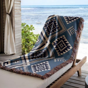 Custom Woven Blanket, Personalized with Name Aztec Pattern, Outdoor Cozy Throw, Travel Picnic Throw, Modern Rustic Style, Mothers Day Gift