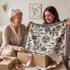 Housewarming Gift Blanket Turkish Style, Iznik Pattern Woven Throw, Boho Home Decor Gift, Ottoman Textile Hostess Gift Idea