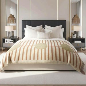 Manta tejida para cama, cubrecama de algodón a rayas color óxido, estampado de puntos verde oliva, decoración neutra para dormitorio estilo granja - Personalizable