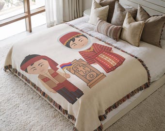 Woven Throw Blanket, Cultural Bedspread, Cozy Armenian Throw, Heritage Armenian Home Gift, Haykakan Decor, Armenian Khachkar - Customizable