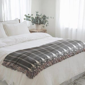 Minimalist Bedroom Decor - Cotton Bedding Throw Blanket - Black White Geometric Pattern, Woven, Cozy Layer