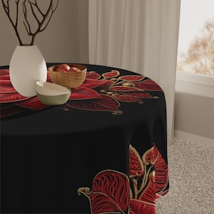 Elegant Poinsettia Tablecloth, Christmas Holiday Dining Decor, Festive Xmas Table Cover, Luxurious Holiday Gift, Seasonal Home Decoration