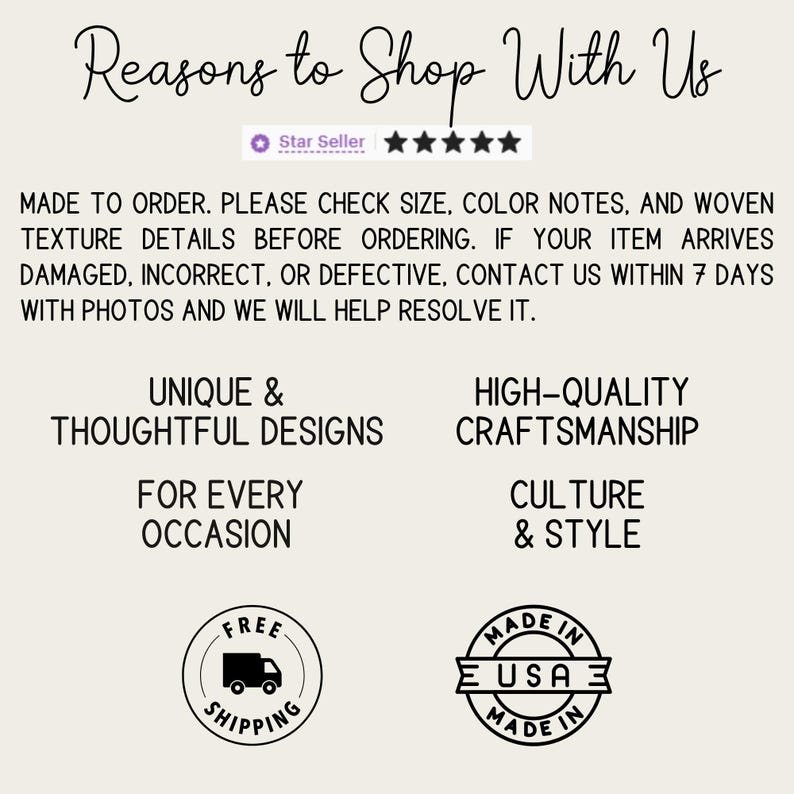The image is a promotional text for a company that sells handmade items, including unique and thoughtful designs for every occasion.
