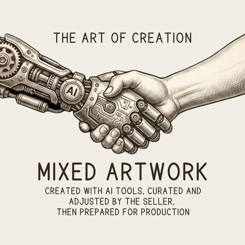 The image is a black and white illustration of a mechanical hand holding a robotic arm, with text above and below the illustration.