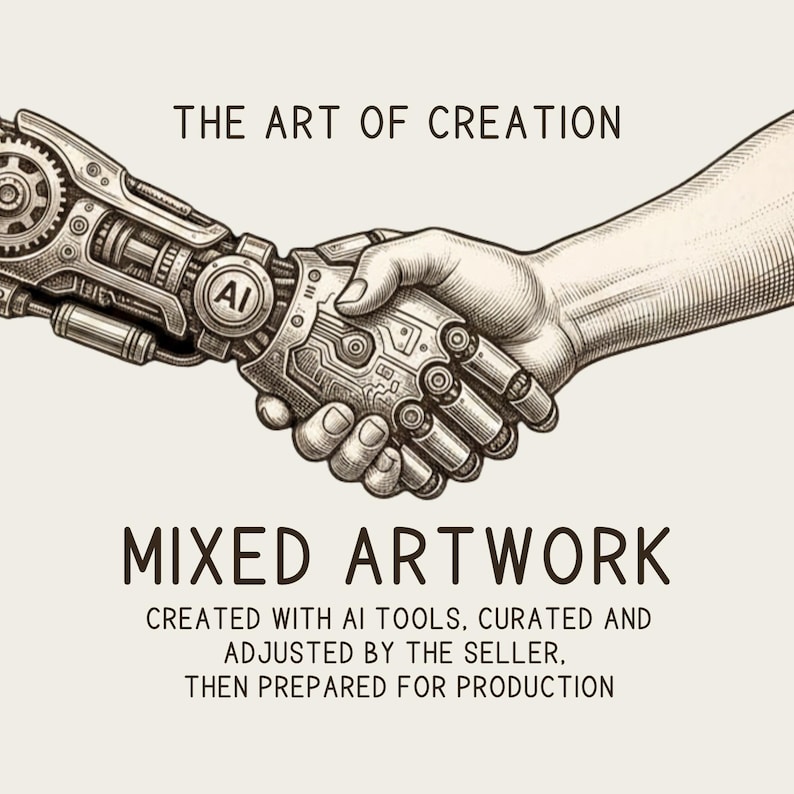 The image is a black and white illustration of a mechanical hand holding a robotic arm, with text above and below the illustration.
