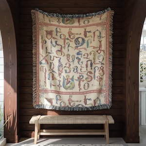 Armeniskt alfabet vävd filt färgglad bokstav textil väggtapet barnrum kulturell lärande gåva - anpassningsbar