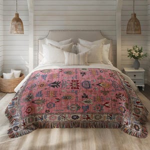 Dekorativer Bettüberwurf, türkische Boho-Decke, weich gewebte Bettdecke, gemütliche Hausdecke, ethnischer gewebter Überwurf