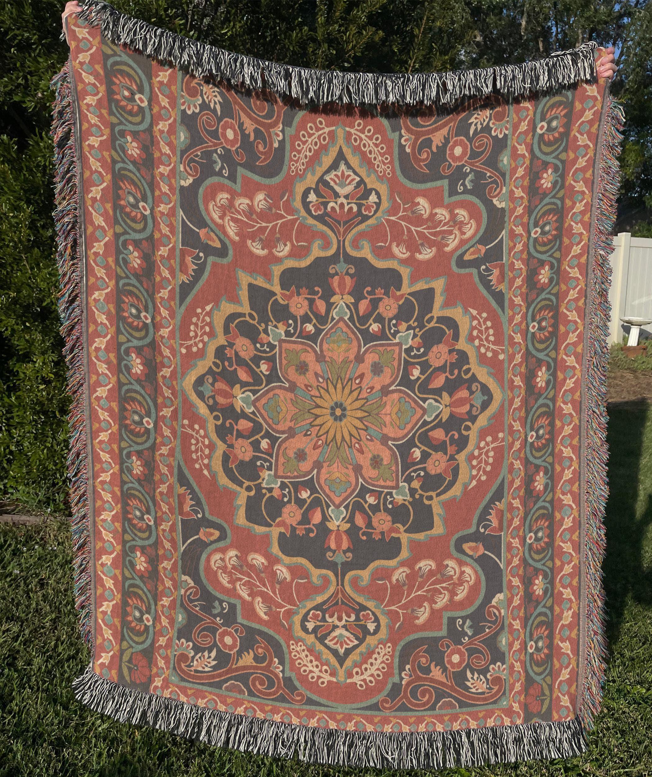 Persian Design Cotton Throw Blanket, Oriental Pattern Picnic Throw ...