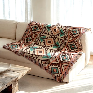 Navajo Blanket: Cozy Southwestern Throw (Geometric Pattern, Cotton), Tribal Blanket, Navajo Throw, Southwestern Home Decor