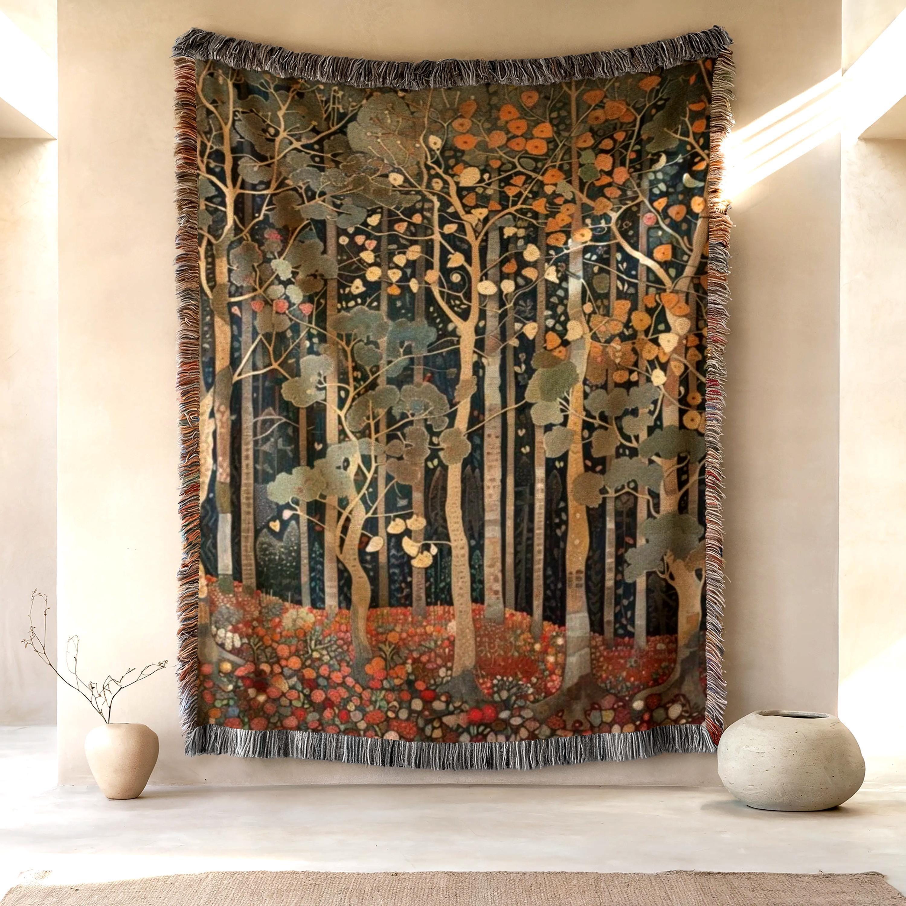 Art Nouveau Tapestry, Forest Design Wall Decor, Rococo Landscape