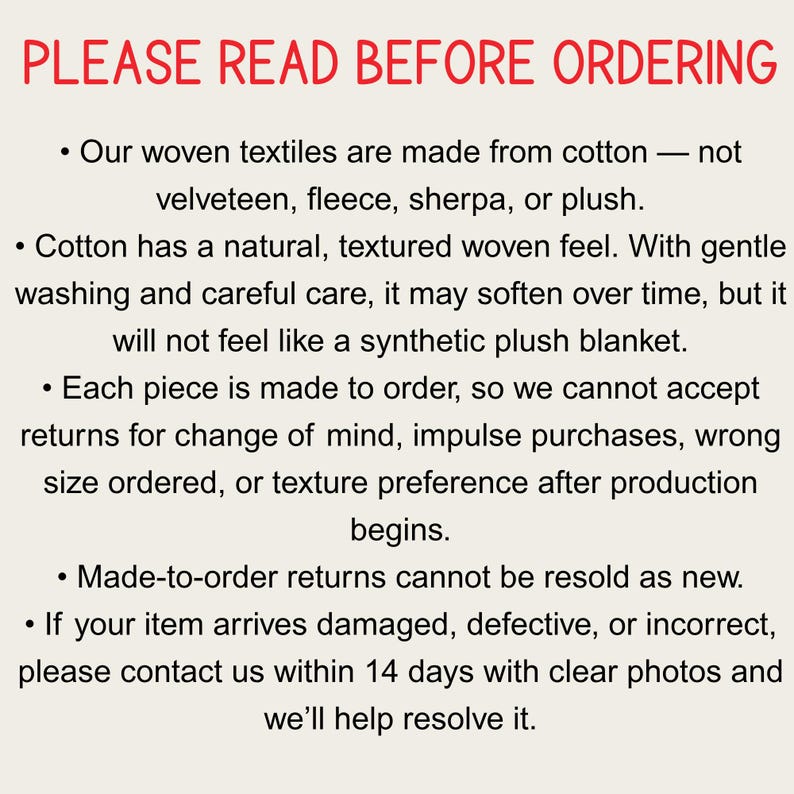 a message that reads "Your happiness means everything to us! If there's any issue with your order, please contact us within 14 days of delivery. We'll Gladly Offer a Refund, Replacement, or Shop Voucher. Thank you for supporting our small business!"