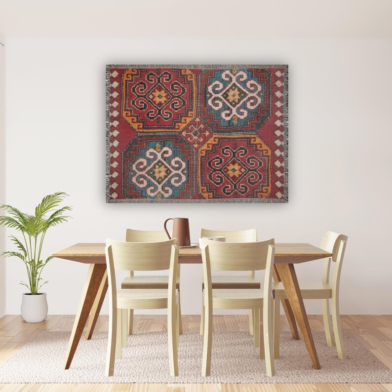 Moroccan Boho Decor, Cozy Couch Throw, Bohemian Home Decor, Oriental Cotton Blanket, Stylish Moorish Design, Warm Eco-Friendly Gift for Home