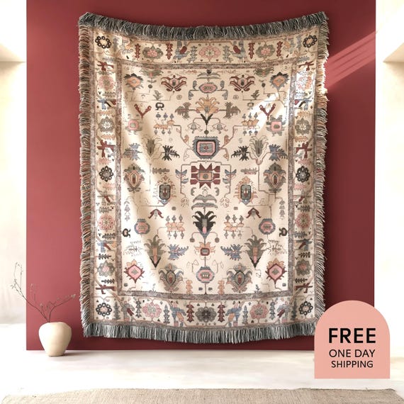 Woven Tapestry Heritage Wall Art, Anatolia Decor Boho Textile Tapestry for Cozy Apartment, Rustic Interior Maximalist Decor