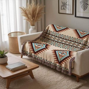Southwestern Blanket Cotton Woven, Cozy Tribal Blanket Sofa Throw, Ethnic Style Blanket, Rustic Style Throw - Customizable