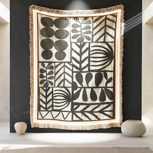 Tapiz de pared con diseño geométrico, arte textil minimalista, estampado en blanco y negro (tela de algodón, 3 tamaños, ideal para dormitorios y salas de estar) - Personalizable