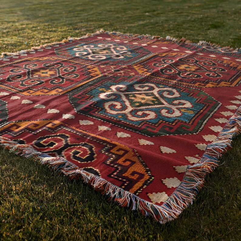 Moroccan Boho Decor, Cozy Couch Throw, Bohemian Home Decor, Oriental Cotton Blanket, Stylish Moorish Design, Warm Eco-Friendly Gift for Home