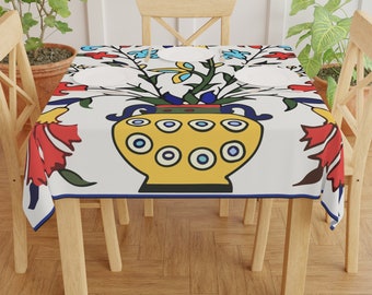 Armenian Pottery Design Tablecloth Boho Home Decor, Haykakan Gift for Mayrik Hayrik, Mamik Papik Gift