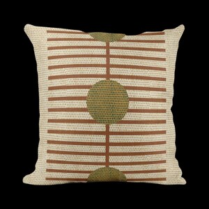 Striped Dot Pillow Rust Green Accent Cushion, Cotton Blend Cover, Hygge Living Room Decor, Fall Sofa Style, Rustic Charm - Customizable