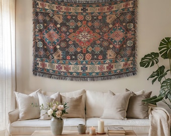 Medallion Tapestry Wall Hanging, Boho Rug Tapestry, Tribal Medallion Global Decor Art, Vintage Rug Design Statement Wall Decor -Customizable