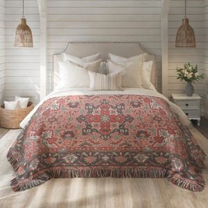 Turkish Inspired Throw Blanket, Anatolian Carpet-like Boho Chic, Elegant Bedding, Middle-Eastern Textile Art, Bedroom or Living Room Decor