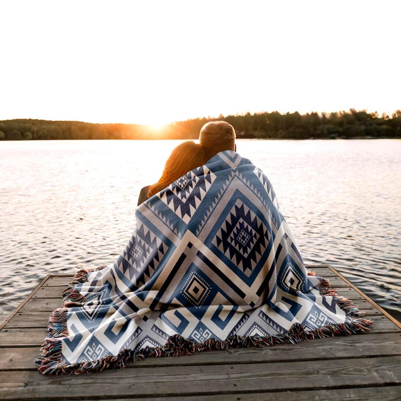 Custom Woven Blanket, Personalized with Name Aztec Pattern, Outdoor Cozy Throw, Travel Picnic Throw, Modern Rustic Style, Mothers Day Gift