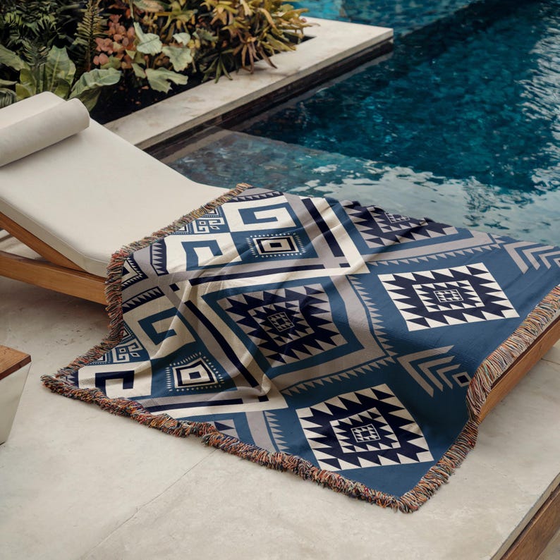 Custom Woven Blanket, Personalized with Name Aztec Pattern, Outdoor Cozy Throw, Travel Picnic Throw, Modern Rustic Style, Mothers Day Gift