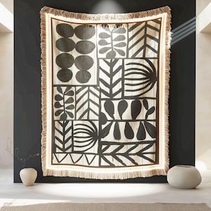 Geometric Design Wall Tapestry Minimalist Textile Art, Black White Pattern (Cotton Fabric, 3 Sizes, Dorm Room & Living Space) - Customizable