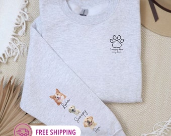 Dog Mom Shirt Custom, Dog Shirt for Women, Dog Dad Sweatshirt with Names on Sleeve, Dog Foto Sweatshirt Personalized, Gift for Dog Owners