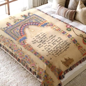 Armenian Scriptures Cotton Blanket Woven ,Haykakan Miniature Bed Cover, Hayr Mer Prayer Throw Blanket, Religious Gift, Cultural Sofa Throw