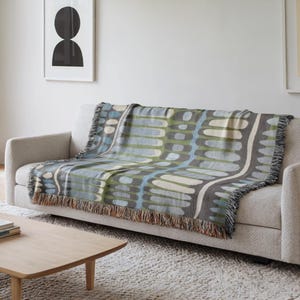 Manta tejida de algodón azul y verde, manta de algodón a rayas, manta neutra para sofá, manta bohemia para sofá, decoración costera para el hogar, regalo de inauguración de casa - Personalizada