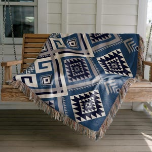 Custom Woven Blanket, Personalized with Name Aztec Pattern, Outdoor Cozy Throw, Travel Picnic Throw, Modern Rustic Style, Mothers Day Gift