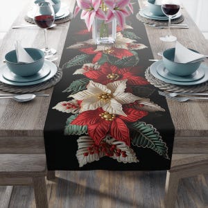 Christmas Table Runner: Poinsettia Red Green - Festive Dining Decor