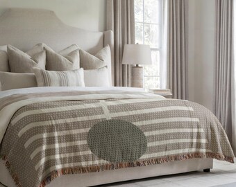 Minimalist Bedding Cotton Bed Throw  Scandinavian Geometric Design, Cozy Woven Texture, Assorted Woven Pillow - Customizable