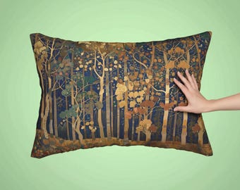 William Morris Trees, WM Inspired Woodland Lumbar Pillow, Forestcore Cushion Muted Palette (14x20 Inches, Cover and Insert) - Customizable
