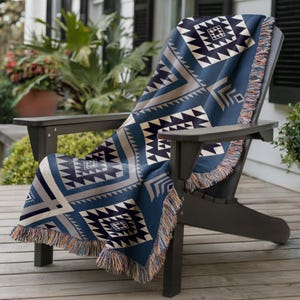 Custom Woven Blanket, Personalized with Name Aztec Pattern, Outdoor Cozy Throw, Travel Picnic Throw, Modern Rustic Style, Mothers Day Gift