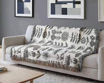 Scandinavian Woven Throw Blanket Set, Geometric Cotton Decor for Modern Living Room - Customizable