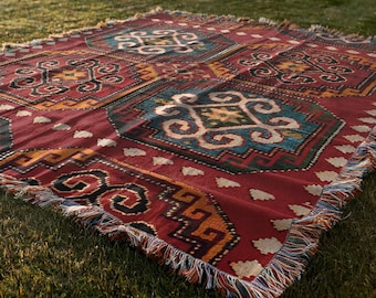 Woven Blanket, Turkish Throw, Ethnic Home Decor, Boho Tapestry, Anatolian Pattern, Armenian Design, Cozy Haykakan Bedroom Accent Chair Throw