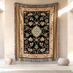Middle East Pattern Woven Blanket, Turkish Rug-like Tapestry Throw, Persian Home Decor, Cozy Kilim Blanket, Boho Bedding, Couch Accent,