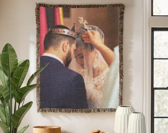 Custom Armenian Keepsake Tapestry | Personalized Wedding Woven Blanket for Newlyweds | Heirloom Gift, Wall Decor, Cotton Throw