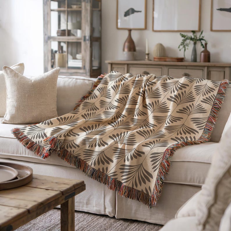 Modern Home Decor Throw Blanket Set: Scandinavian Minimalist Style, Durable Cotton Weave (Multiple Sizes, Accent Pillows Included)