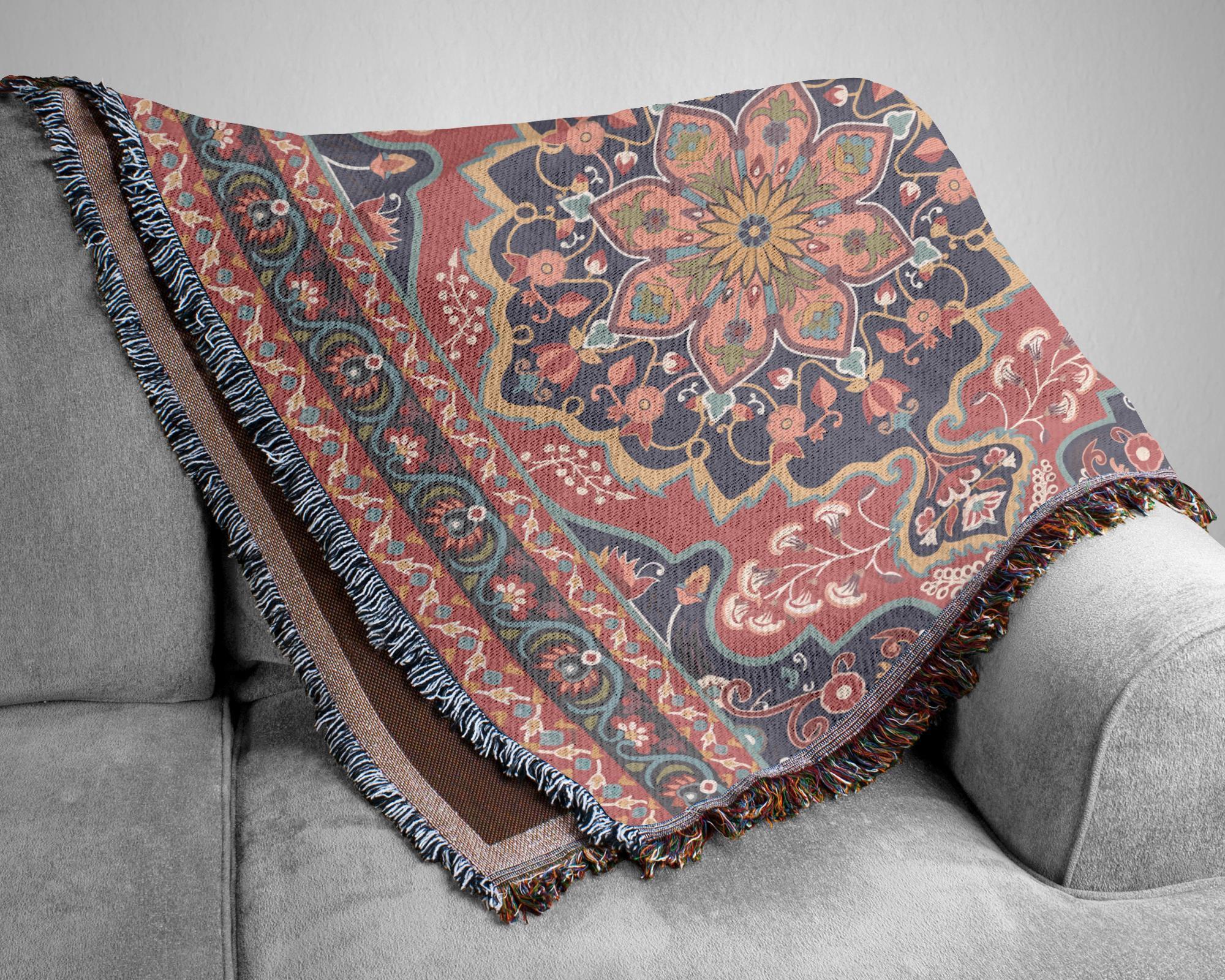 Persian Design Cotton Throw Blanket, Oriental Pattern Picnic Throw ...