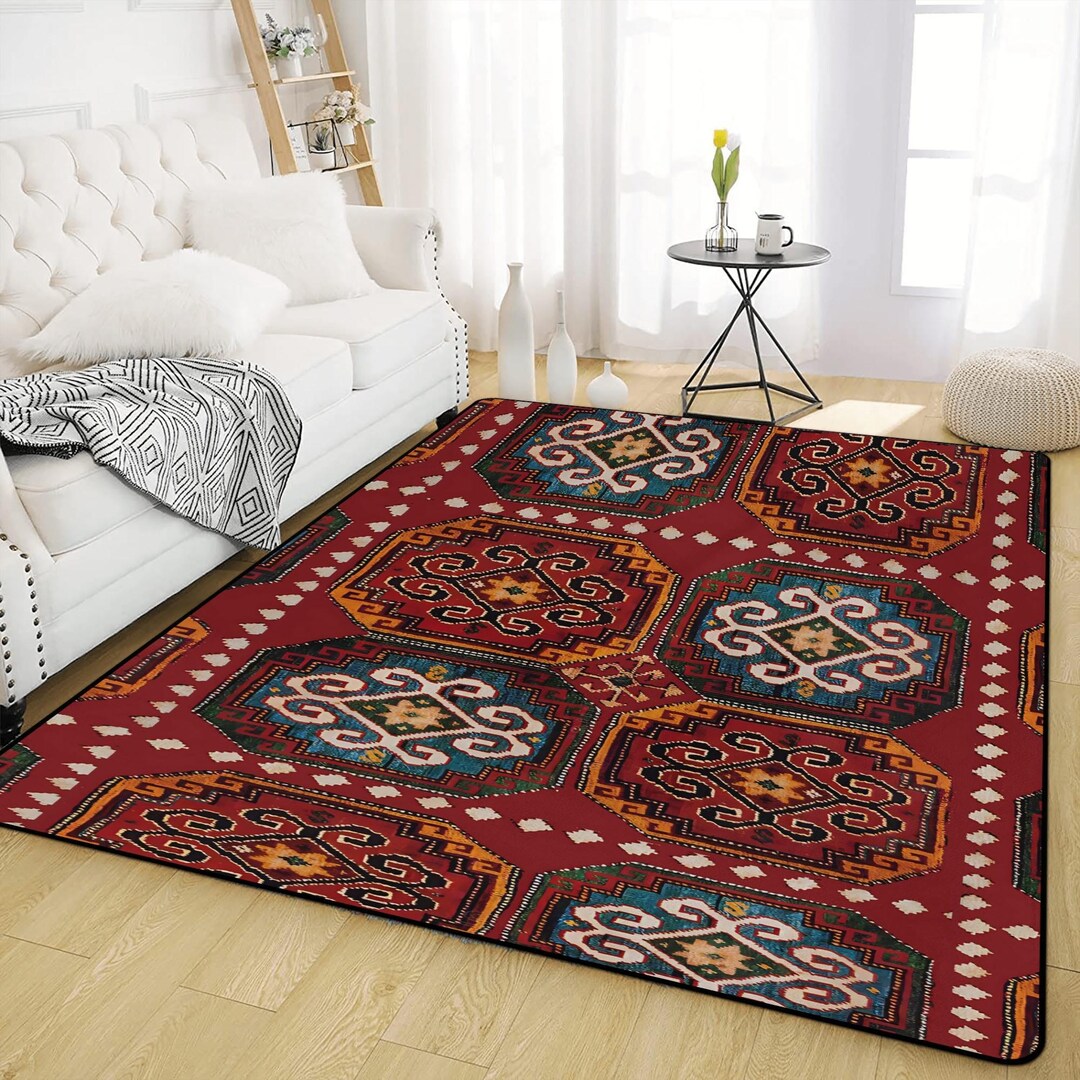 Living Room Carpet With Oriental Pattern, Moorish Design Area Rug, Boho ...