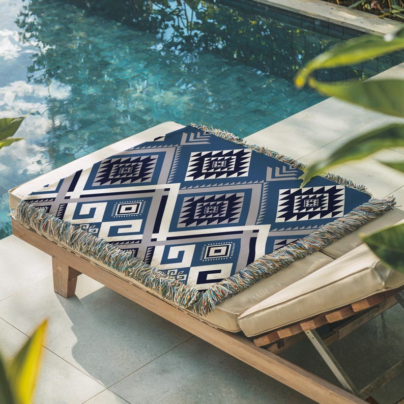 Custom Woven Blanket, Personalized with Name Aztec Pattern, Outdoor Cozy Throw, Travel Picnic Throw, Modern Rustic Style, Mothers Day Gift