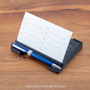 3 x 5 porte-cartes paysage avec repose-stylo et pochoir Todo - Planificateur de tâches liste de choses à faire analogique imprimé en 3D - Cartes et stylo non inclus