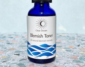 Acne fighting toner, treatment. All-natural Blemish Toner tightens pores, reduces redness, pimples, and breakouts,