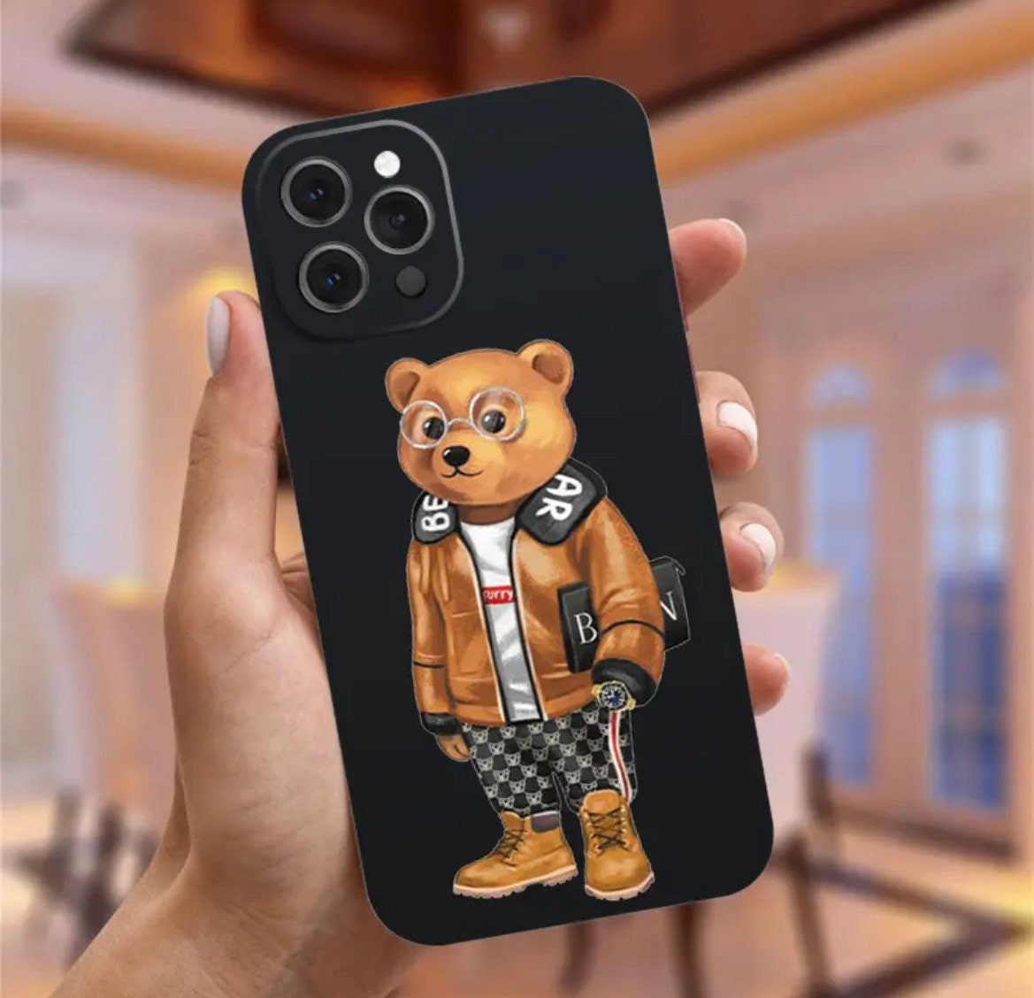 Para Apple iPhone 14 Plus Pro Max Mechanical Bear Estuche delgado de lujo