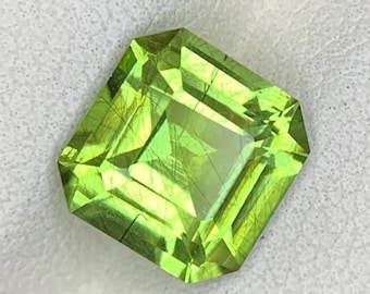 Natural Rutile Peridot Gemstone, 3.31 Ct, VVS Square Cut, Pakistan Origin