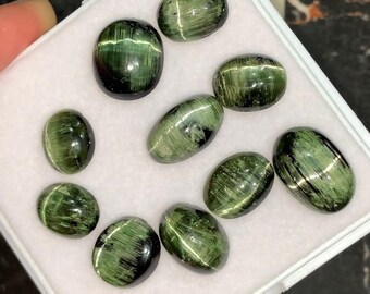 Afghanistan Green Cat's Eye Tourmaline Lot, 47 Ct Forest Green Gemstones