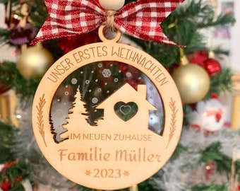 Unser erstes Zuhause-Weihnachtsornament, personalisiertes Familienhaus-Ornament, unser erstes Zuhause-Andenken,  Zuhause-Weihnachtsgeschenk